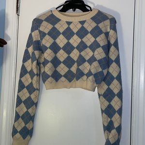 Super cute cropped cream and light blue adika sweater